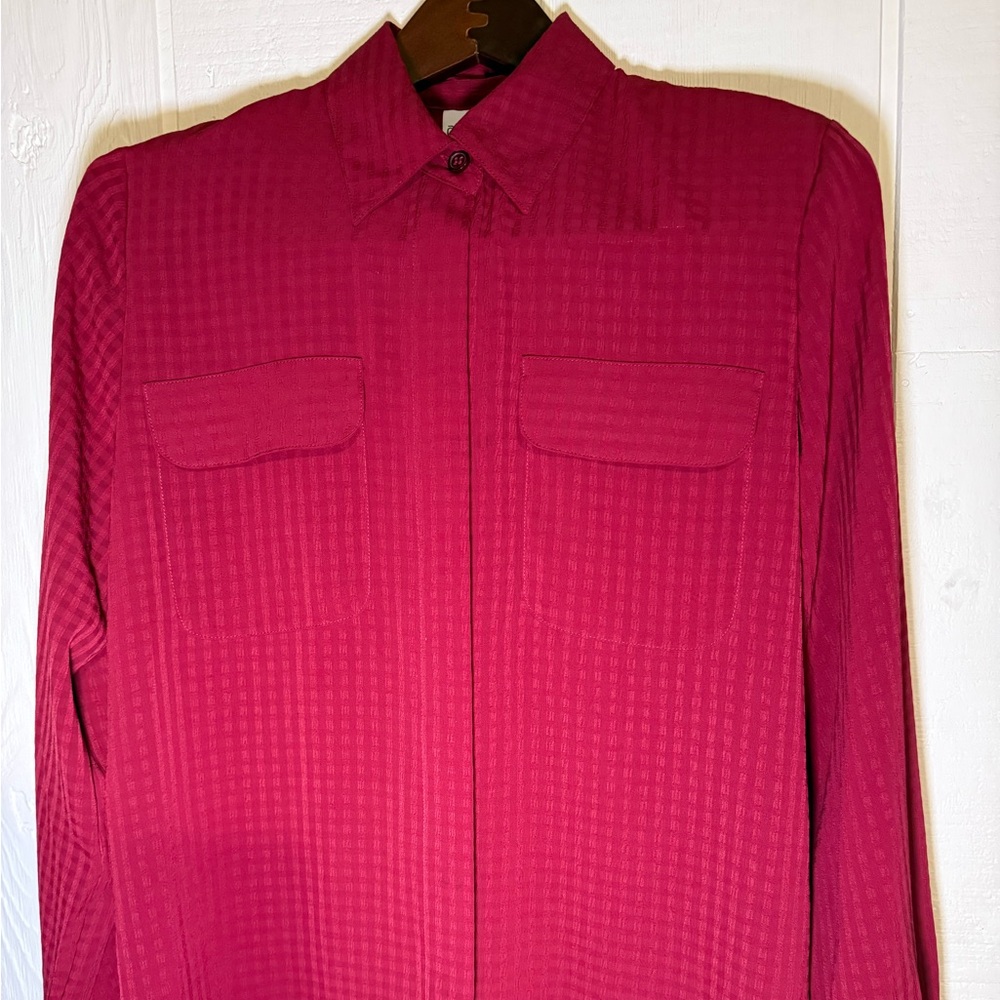 Apparenza Button Down Blouse Maroon Sz S padded shoulders long sleeve Women’s